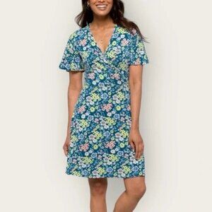 41 Hawthorn Elisse Knit Surplice Faux Wrap Dress Floral Stretch Teal Large NEW